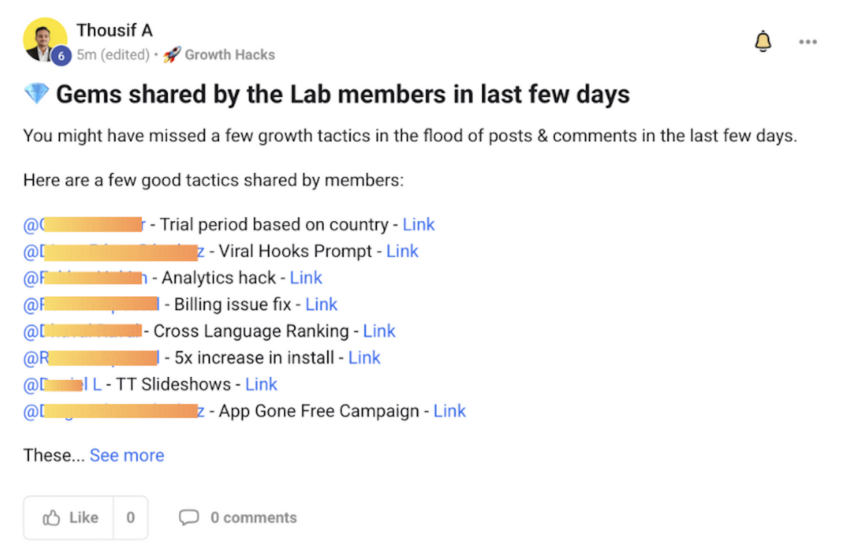 Growth Hacking Lab community feed