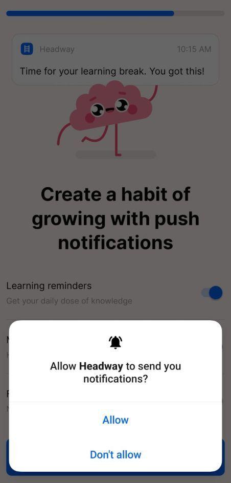 Headway iOS notification permission prompt