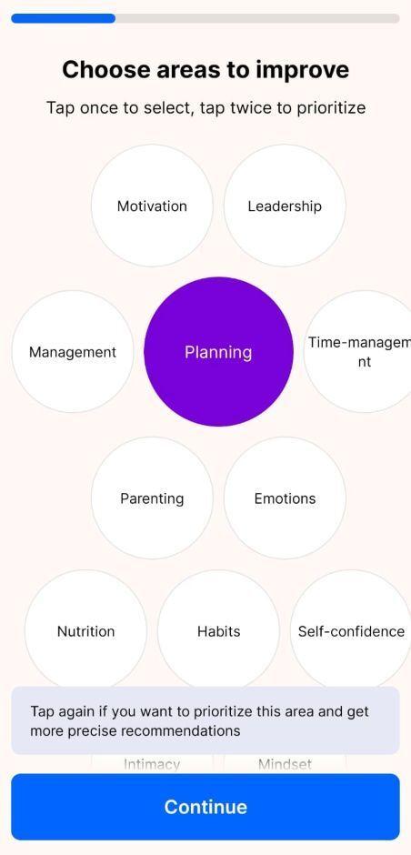 Headway onboarding: Choose areas to improve